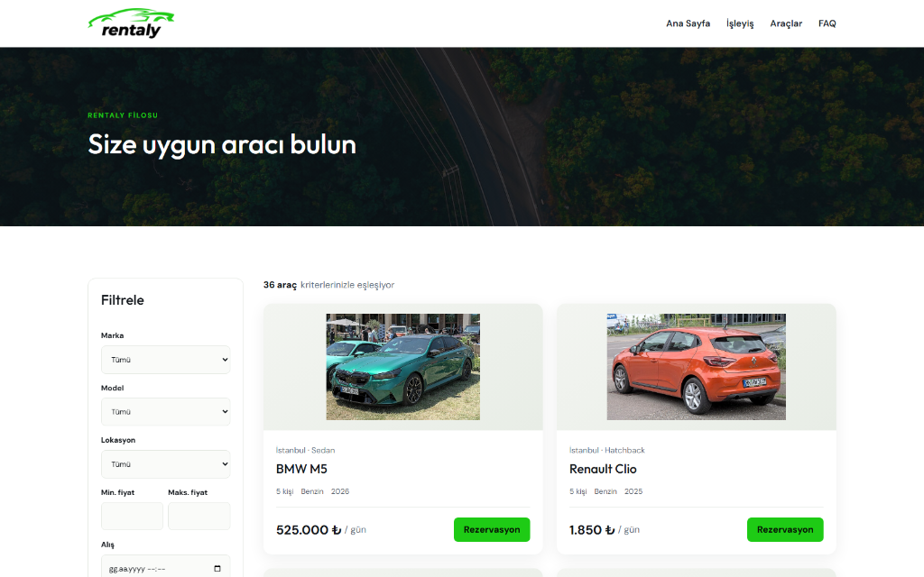 Rent a Car Dashboard